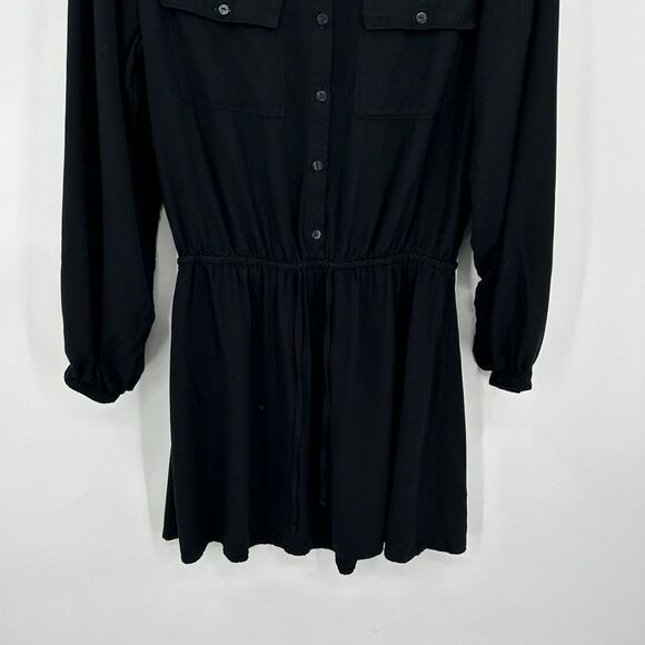L*SPACE Black Amelia Dress Elastic Waist Button Down Long Sleeve Mini Size Small - Picture 8 of 9